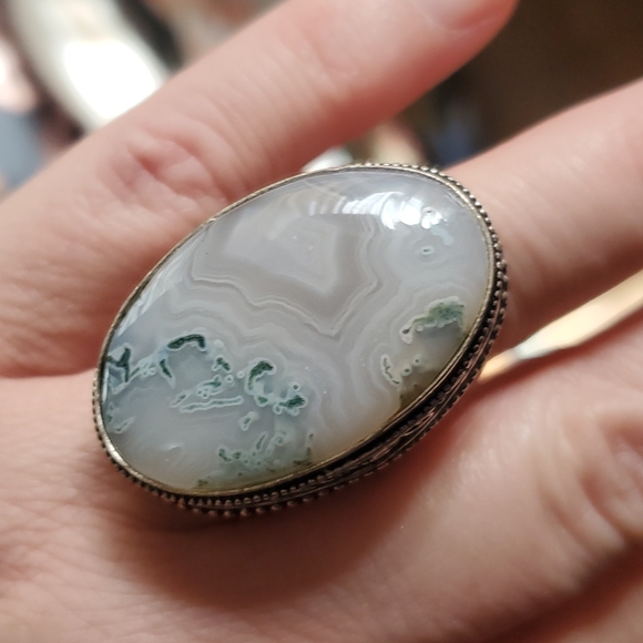New Huge Moss Agate 925 Silver Statement Ring. - Picture 8 of 16
